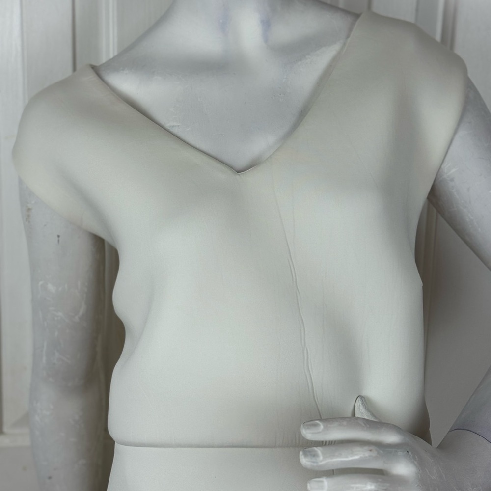 Terramina Cream Asymmetrical Sheath Dress V-Neck Flutter - Picture 4 of 16